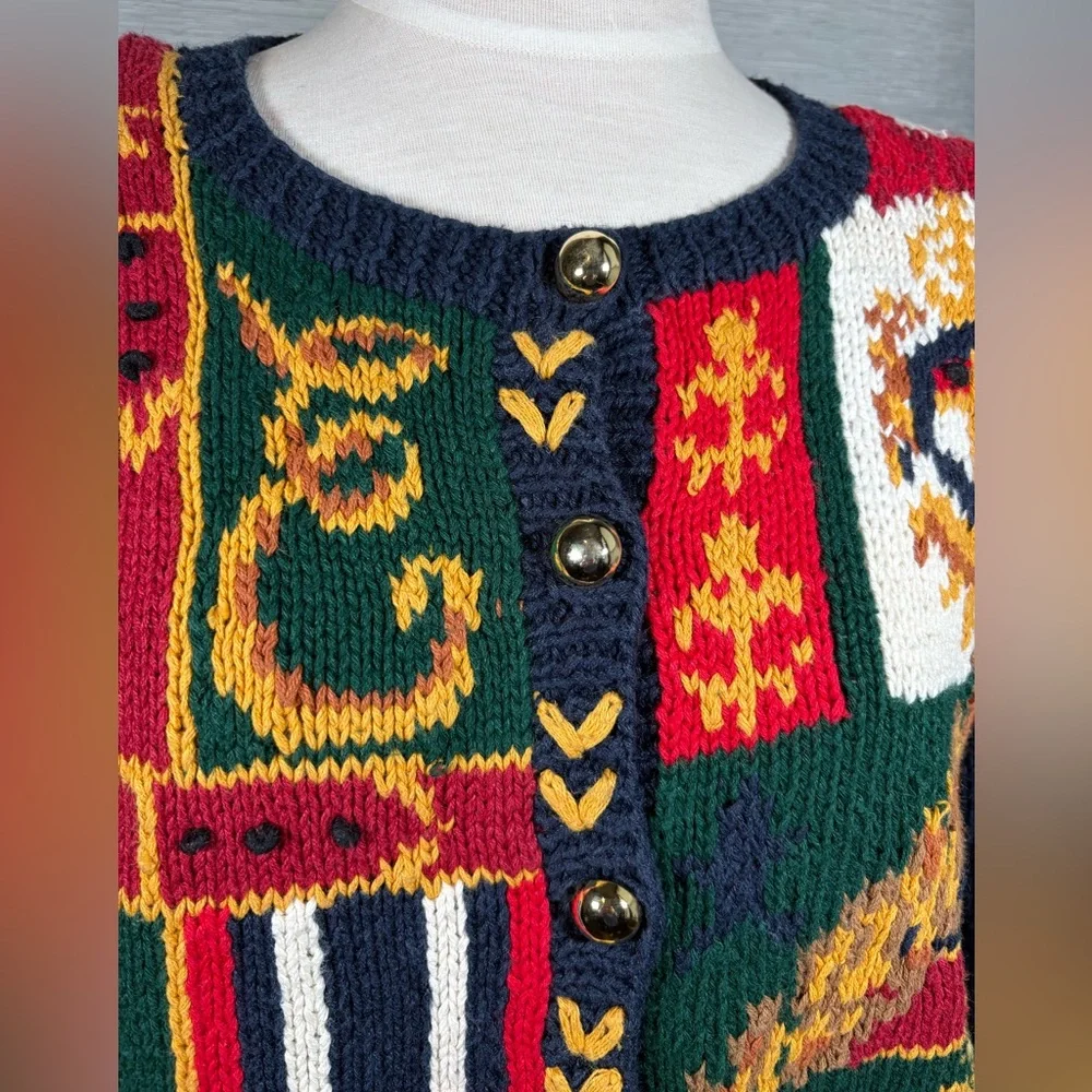 90’s The Eagle’s Eye Vintage Royalty Crow Navy and Red Cardigan - Picture 2 of 6
